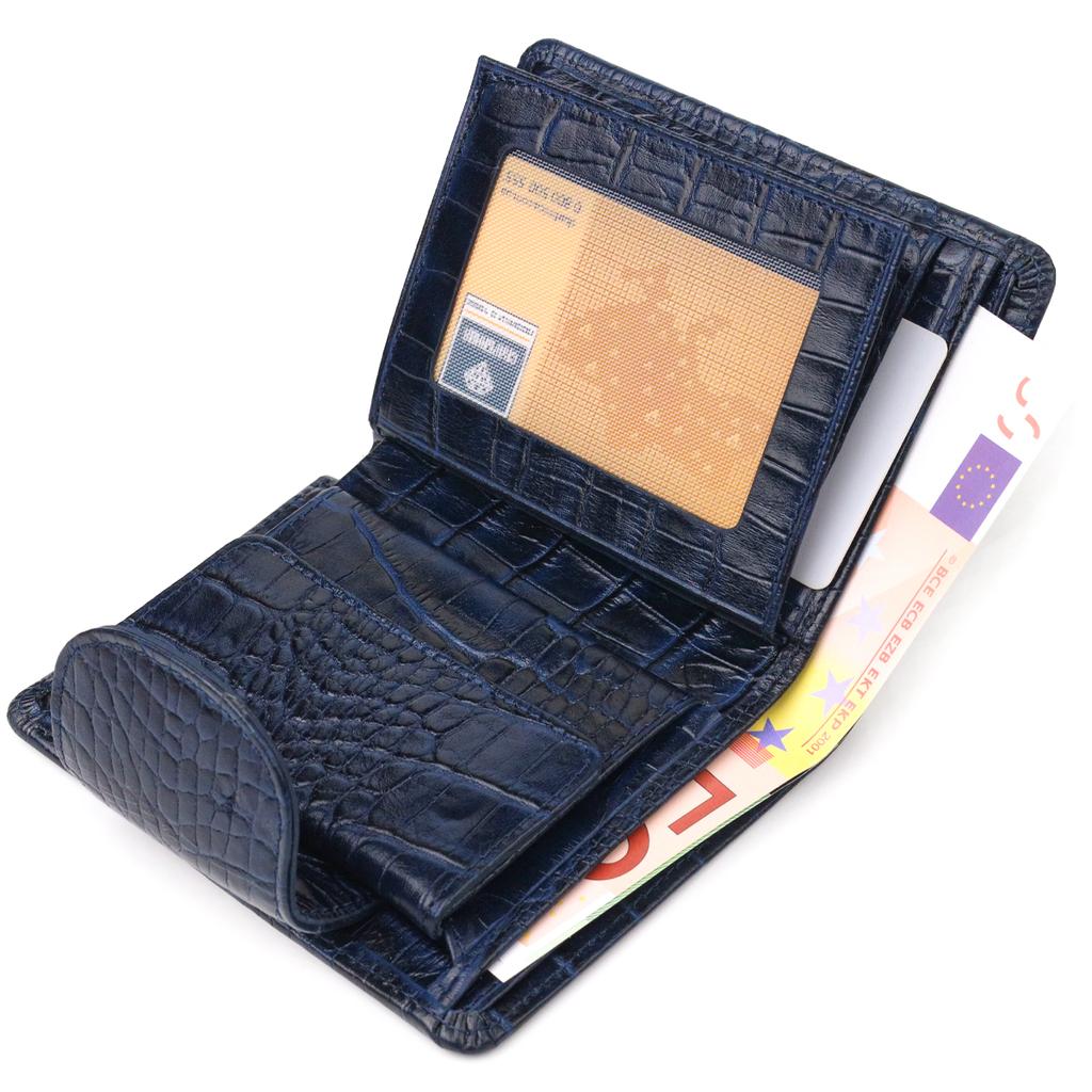 Практичный вертикальный Женский кошелек из натуральной кожи с тиснением под крокодила CANPELLINI Wallet 21677 Синий