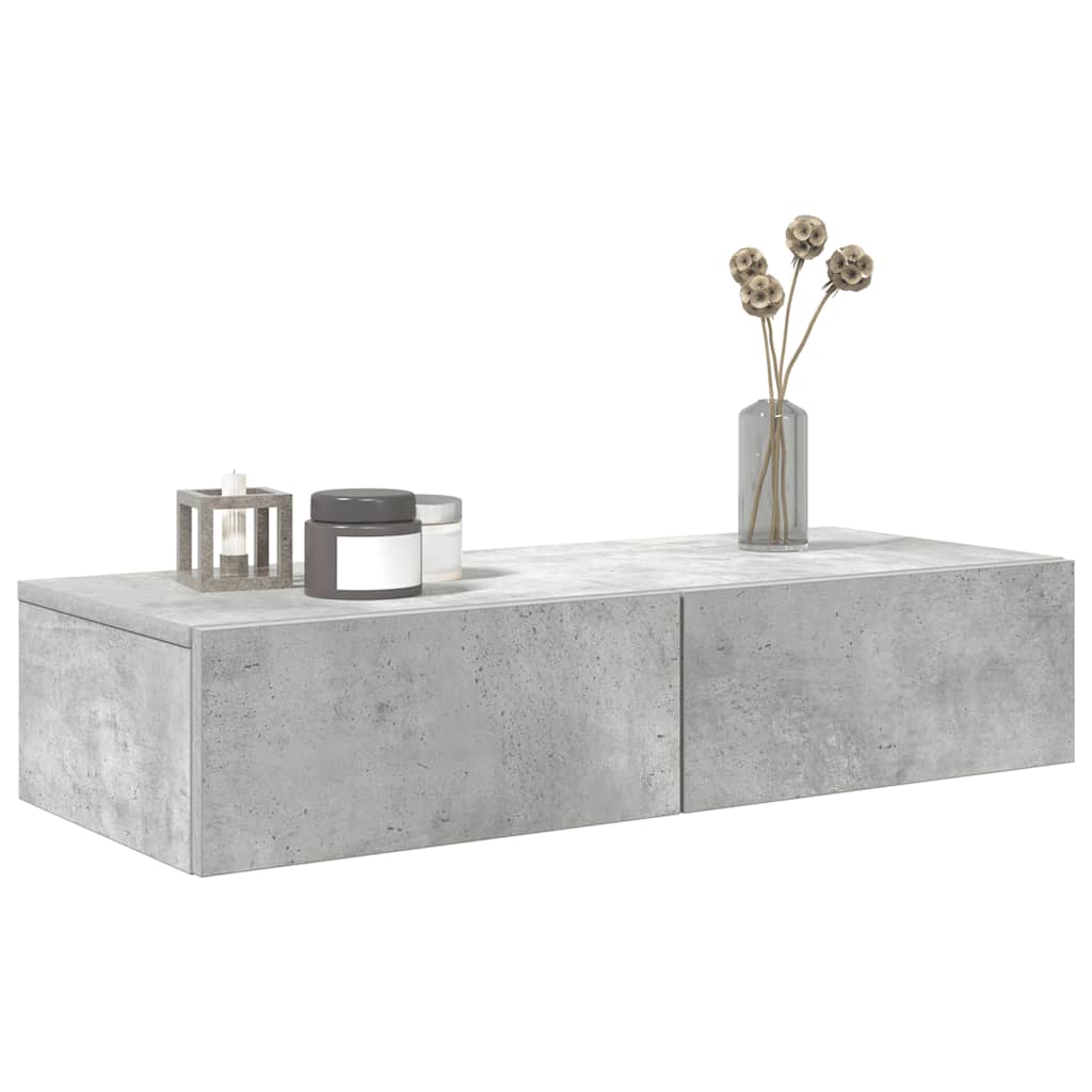 Wall Mounted Shelf with Drawers Concrete Grey 80 x 33 x 17 cm Engineered Wood