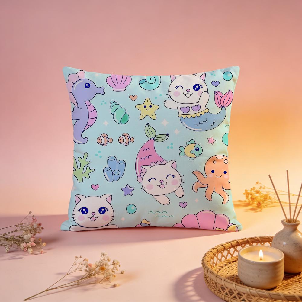Fantasy Mermaid Cat Design Cushion Cover Comfortable Durable Pillow Cover MultiScene for Home Office Car Sofa