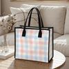 Pastel Plaid Tote Bag Casual Daily Large Capacity Shoulder Handbag for Women
