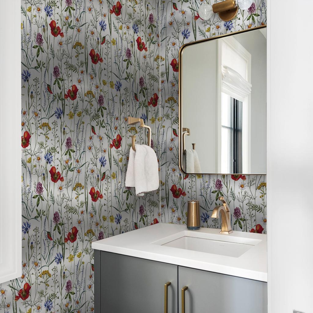 Акварельные луговые цветочные обои самоклеящиеся Дикие цветы Самоклеящиеся съемные обои для ванной комнаты, кухонных шкафов