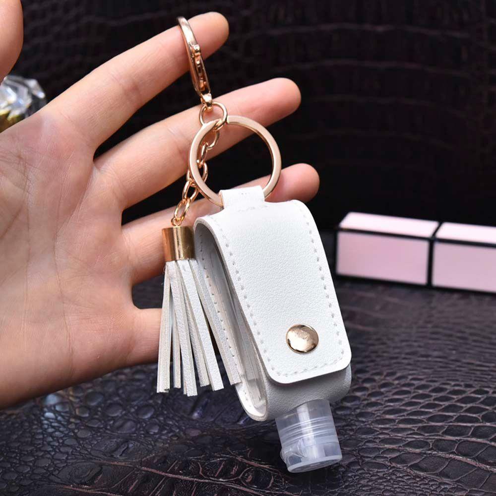 Keyring Plastic With Tassels Keychain Holder Hand Sanitizer Holder Empty Bottle PU leather Cover