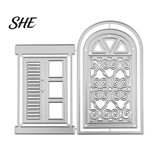 Collage Cutter Mold Mold, Door And Window Shape Cutting Dies, Carbon Steel Fairy Tale Cabin Frame Template, for DIY Handmade Cards Paper Art