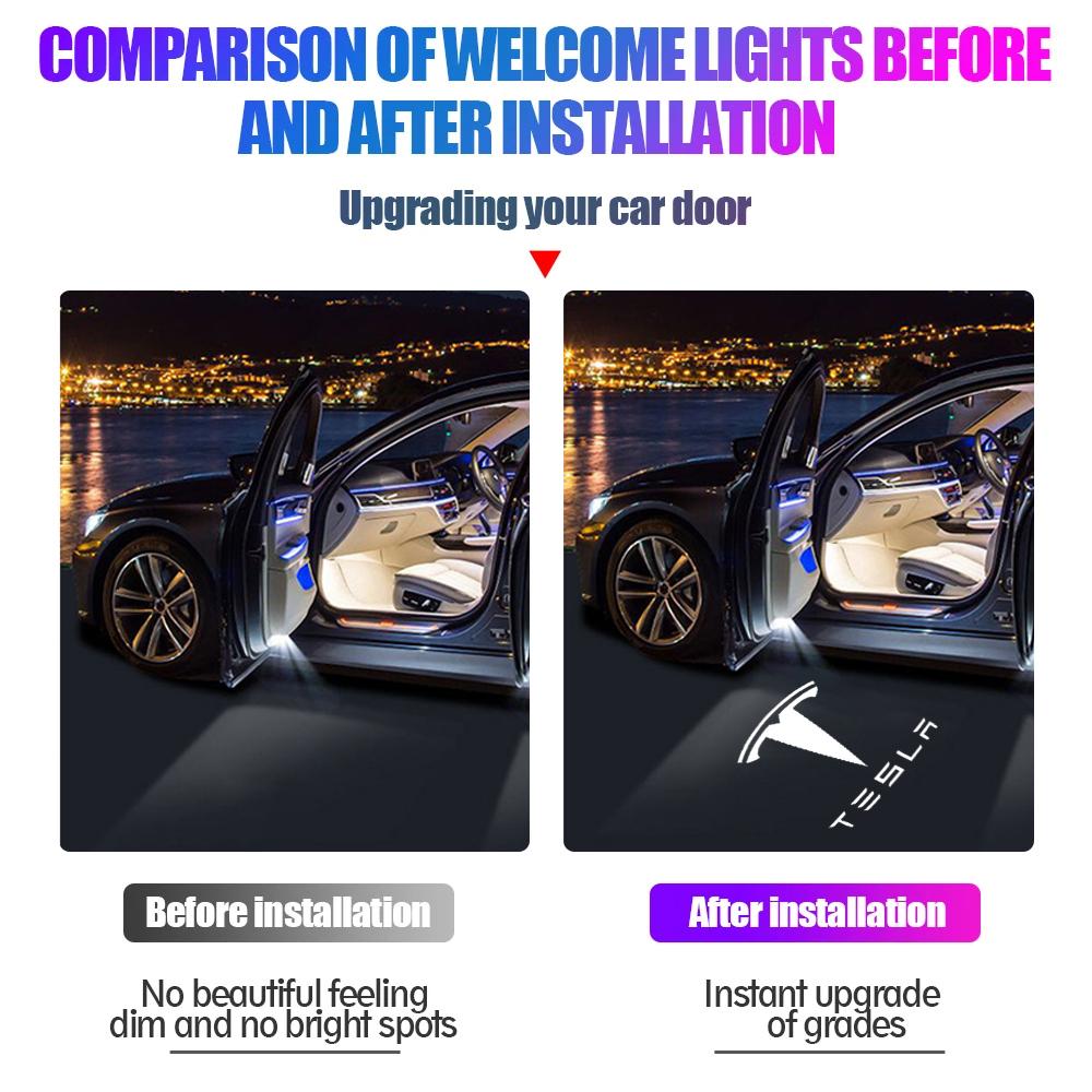 BFNWZ1 Car Door Wireless Welcome Light LED HD Projector Lamp Decoration for Tesla Model 3 Highland 2023 Model S Model X Model Y