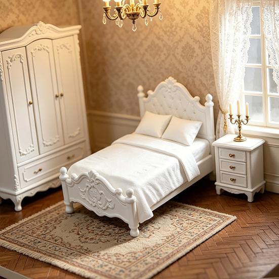 Ретро Миниатюрная кровать, Мини-двуспальная кровать в винтажном стиле, Миниатюрная мебель Крошечная кровать для кукольного особняка масштаба 1/12 Декорация миниатюрной комнаты