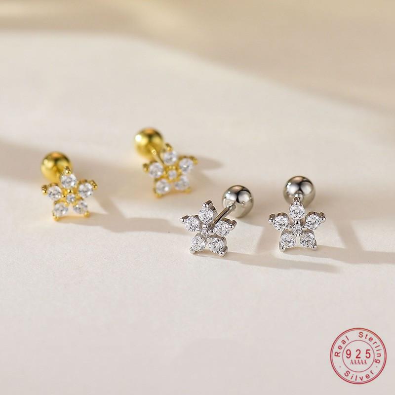926 Sterling Silver Korean Temperament Zircon Flower Mini Stud Earrings for Women Exquisite Simple Jewelry Accessories