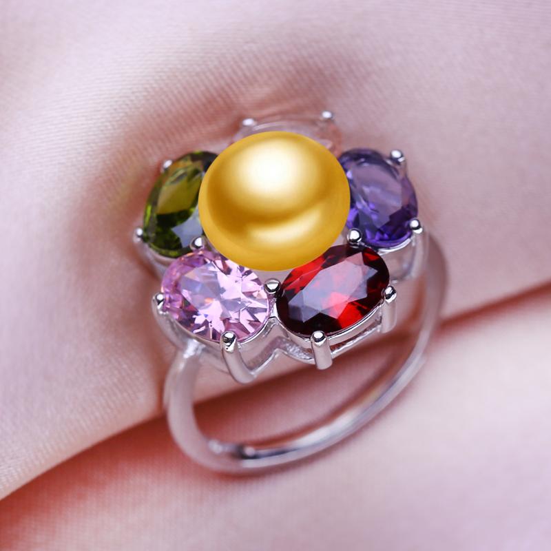 seniko Natural Freshwater Pearl Rings For Women Fashion Female Flower Ring Pearl Jewelry Adjustable Ring