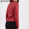 BITCED Женская кожаная куртка приталенного силуэта - Легкая демисезонная верхняя одежда в мотоциклетном стиле, оверсайз, со стойкой