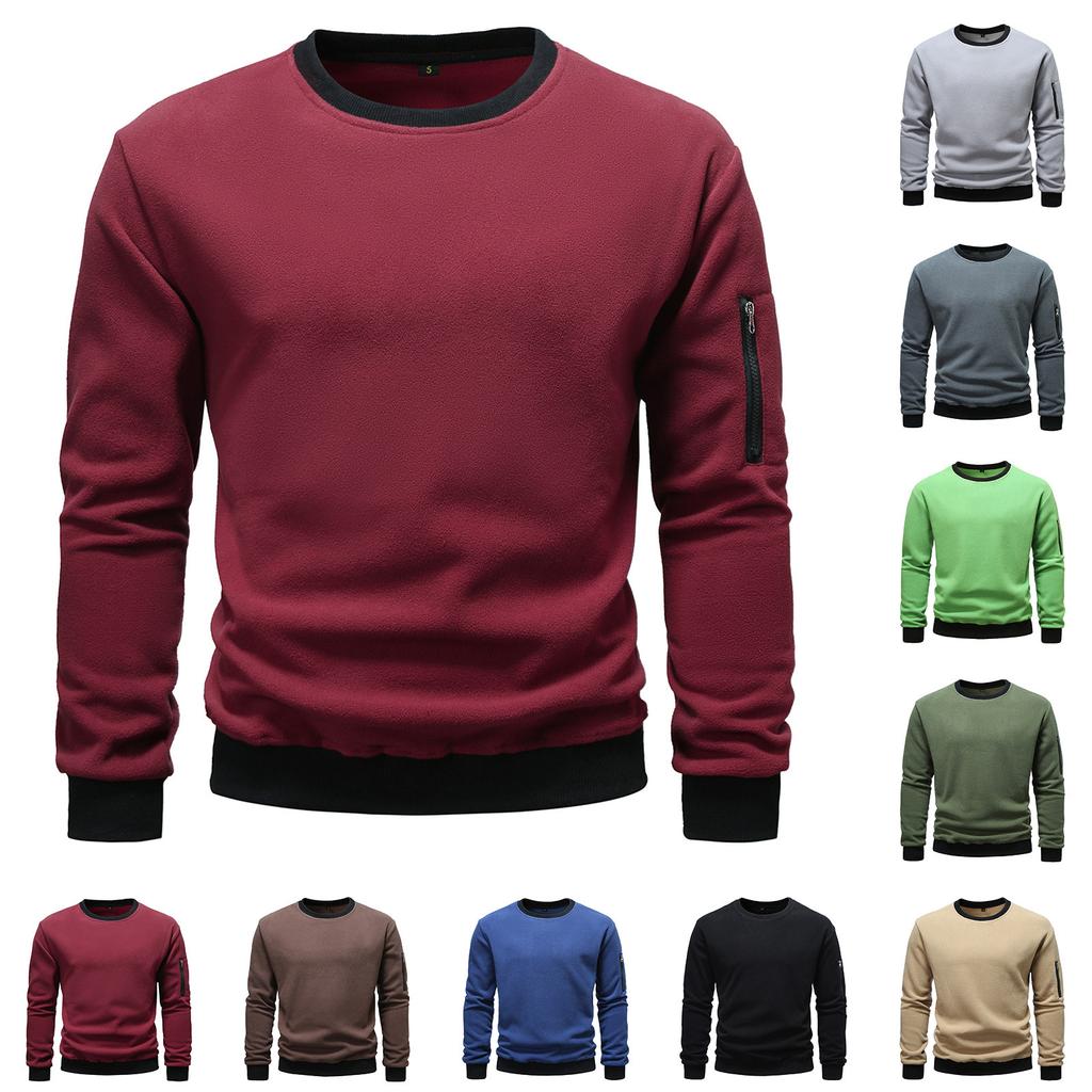 Men'S Fleece Round Neck Pullover With Fleece Solid Color Hoodie And Fleece Fleece Fleece Jacket