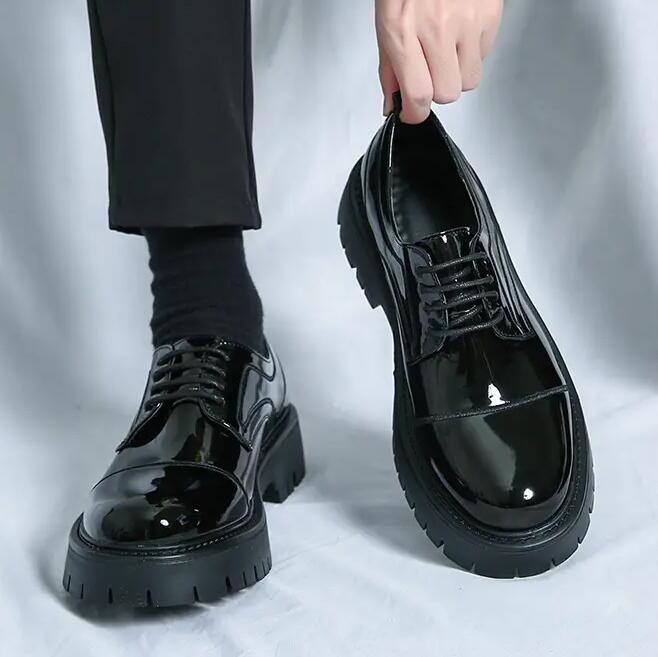 Leather shoes platform sole breathable British business dress teenagers big head shoes inner height increase wedding shoes