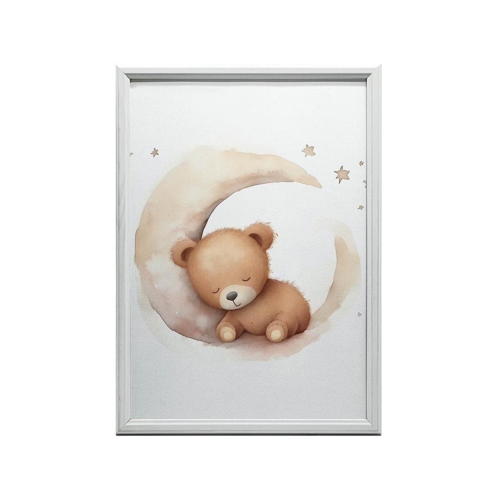 Miś Na Księżycowej Chmurce Miś Na Księżycowej Chmurce, 30X40 Cm, Rama Drewniana Ciemny Brąz, Papier Matowy 230 Gsm