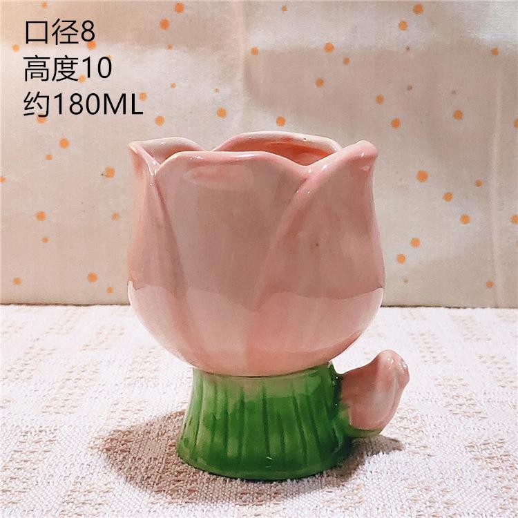 1 шт. 180 мл Тюльпан Градиент Цветок Расписанная вручную Чашка для воды Подставка для свечи Керамическая кружка Крышка В помещении Шкатулка для драгоценностей