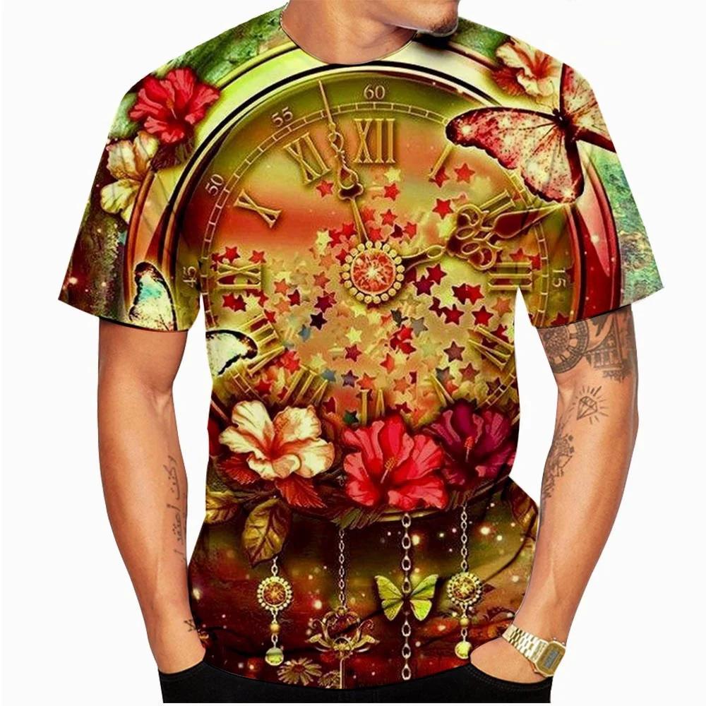 Футболки с циферблатом и 3D принтом, уличная мужская мода, Harajuku, повседневная футболка большого размера с круглым вырезом, летние футболки, топы, одежда