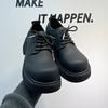 New Men's Black Casual Leather Shoes Big Head Mickey Derby Niche Low-top Thick-soled Heightening Men's Shoes 3208-A