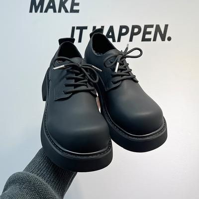 Новая мужская черная повседневная кожаная обувь с большой головой Микки Дерби нишевая низкая толстая подошва для увеличения роста мужская обувь 3208-A