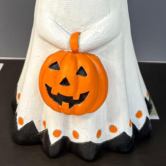 Хэллоуин Статуэтка Привидения Маленькое Белое Привидение с Тыквой Милая Фигурка Привидения из Смолы Настольное Украшение для Внутреннего/Наружного Хэллоуинского Декора