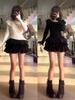 Kawaii Lolita Mini Skirt Women Elastic Japanese Korea Sweet Casual Skirt Female Ruffle Soft Plush Warm Cake Skirt Autumn Winter