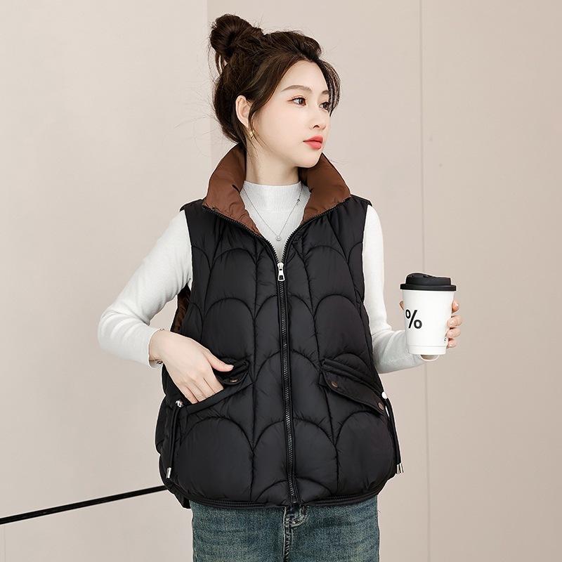 Cotton-padded Vest Women's Autumn and Winter Short Stand-up Collar Loose Down Cotton Vest Outer Wear Cotton Vest Vest Jacket