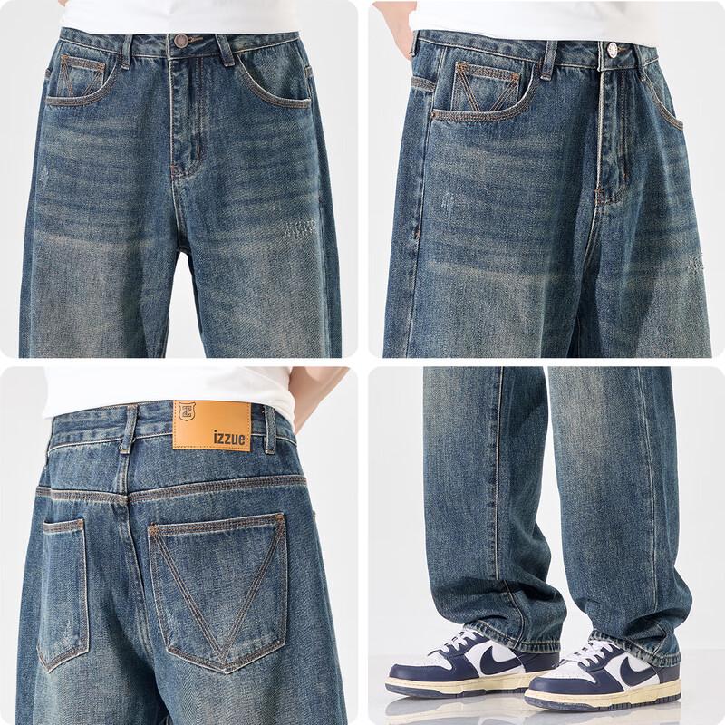 Izzue IT Мужские джинсы в американском стиле хай-стрит, ретро, свободного кроя, прямые