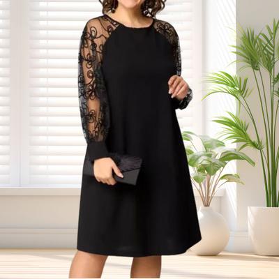 Женское кружевное платье в стиле пэчворк с круглым вырезом и длинными рукавами, свободное летнее платье