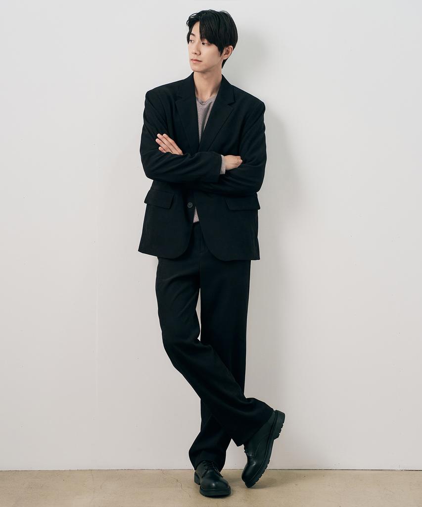 MINDBRIDGE [Set] Relaxed Fit Suede Modified Texture Setup Black
