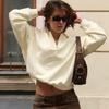 Vintage American Polo Neck Fleece Sweatshirt Half Zip Pullover Batwing Sleeve Top Fall Winter