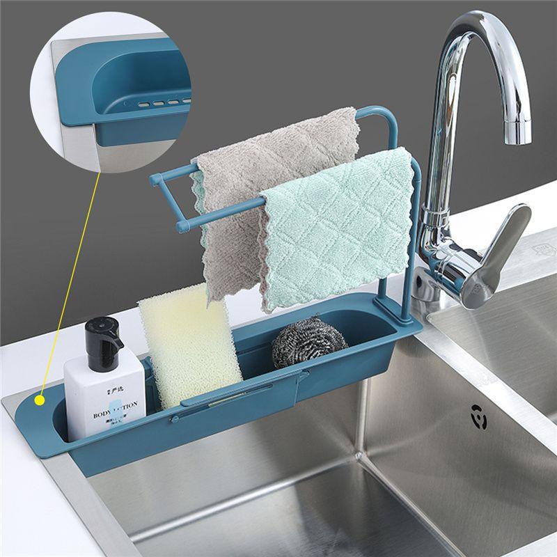 Versatile Telescopic Sink Rack Holder With Extendable Storage For Soap Sponge Towel
