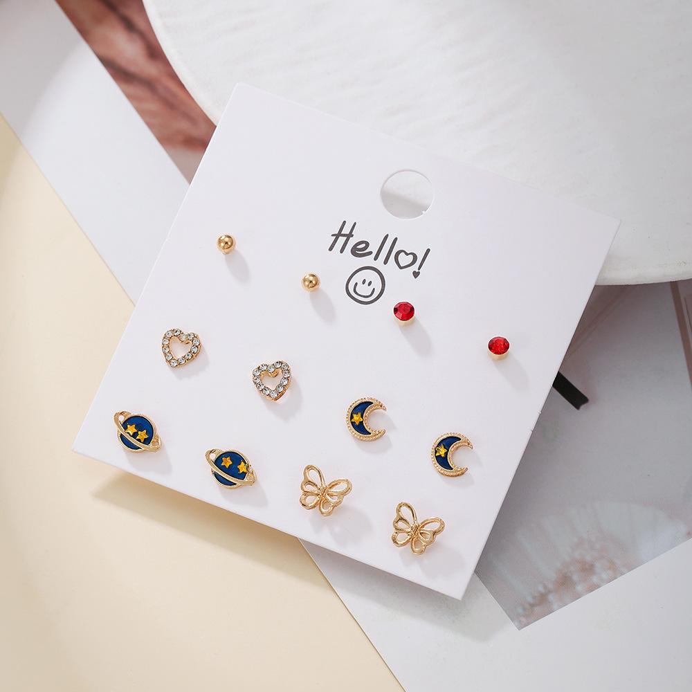 YANG&RH Fashion OL Pearl Heart-shaped Stud Earring Set E0111-1 Oil-Drip Metal Earrings Studs Niche and High-End