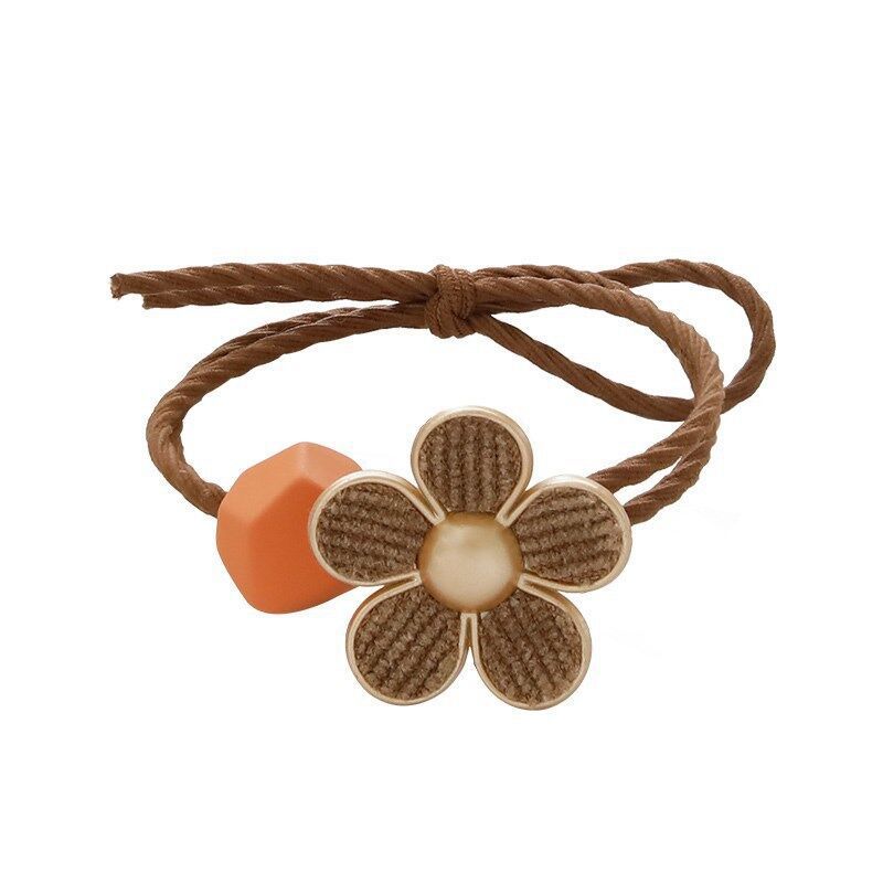 Korean version of Dongdaemun flowers rubber band hair ring net red leather head rope headdress