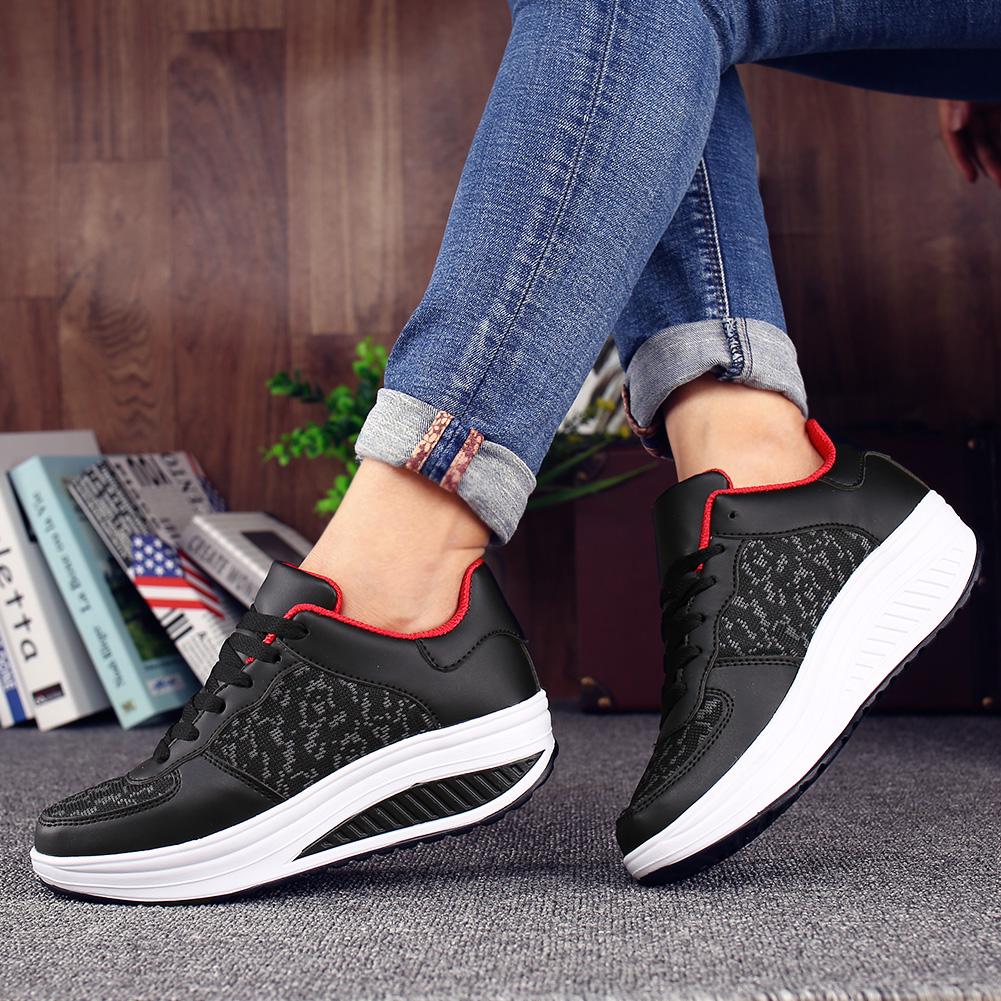 Women Thick-soled Sports Shoes PU Leather Outdoor Sneakers Non-slip Rocker Shoes Fashion Platform Shoes