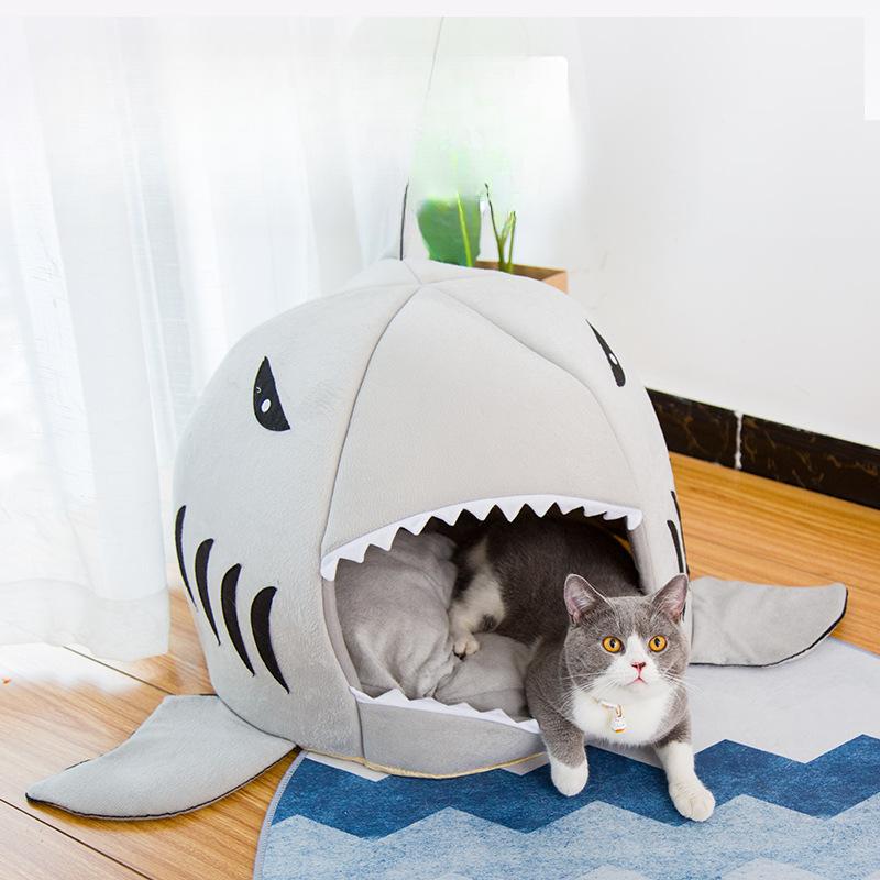 Гнездо для кошек можно использовать в любое время года. Весной и летом. Гнездо для акул. Маленькая собачка. Тедди. Складная, съемная и моющаяся кровать для кошек двойного назначения.