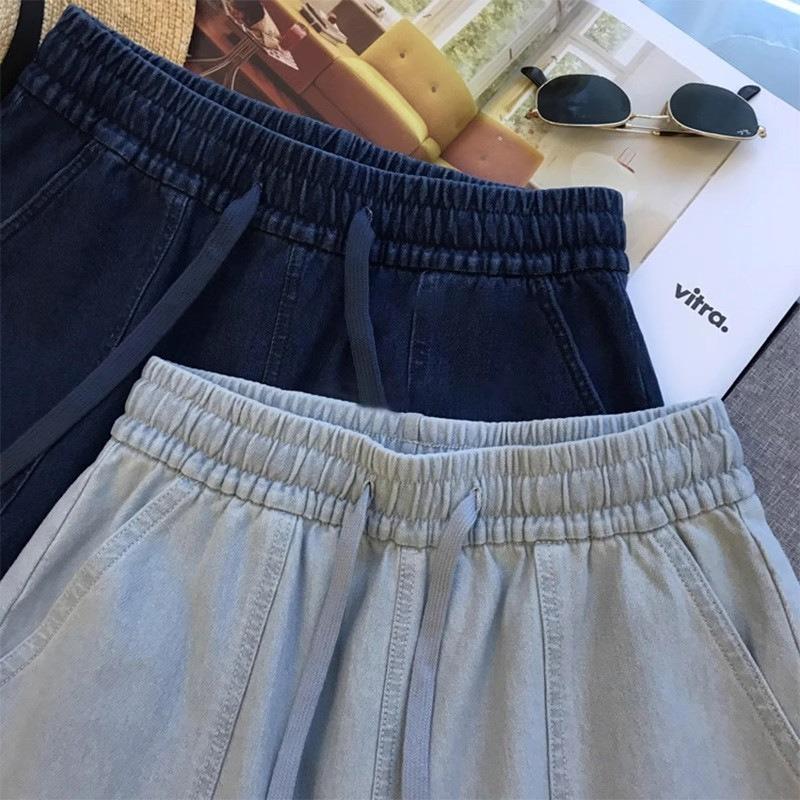 Vintage Denim Hot Pants Shorts Women's Summer Thin High-waisted A-line Loose Casual Five-point Mid-length Pants
