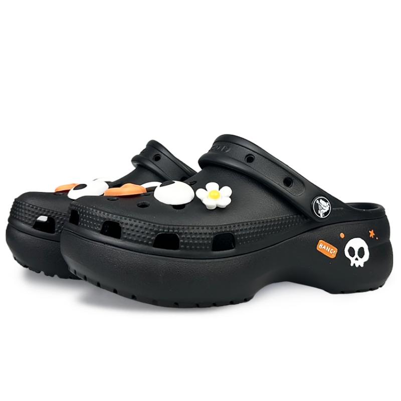 Crocs Classic Platform Clog BNK Bigmouth Unique Personality Trend Skull Cloud Clog Crocs Vintage Beach Hole Shoes Women's Black