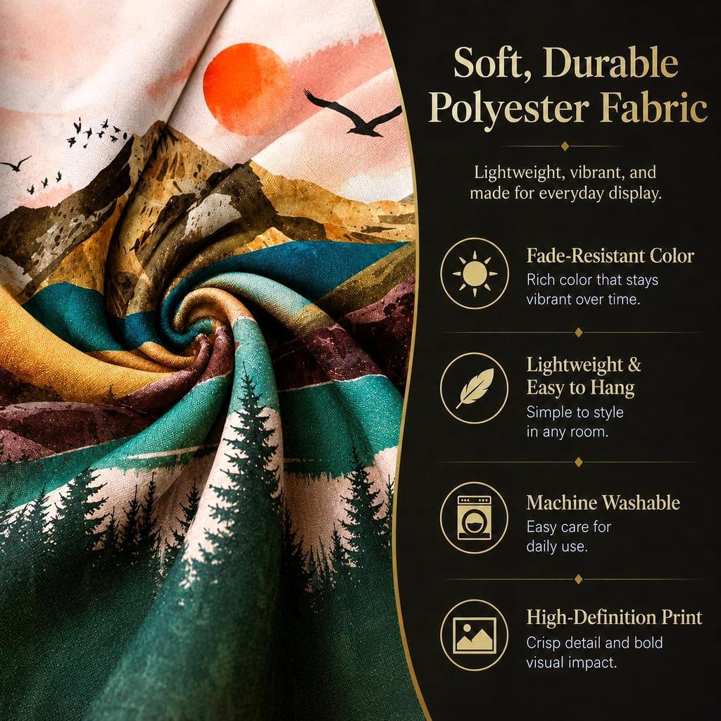 Delur Mountain Tapestry Boho Sunset Nature Forest Tree Tapestry Wall Hanging Sunrise River Lake