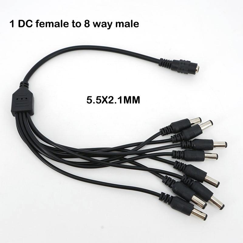 10pcs 12V DC Power Supply 1 Female to 8 Male way Splitter Plug extension adapter Cable 5.5mm*2.1mm connector for Led strip light