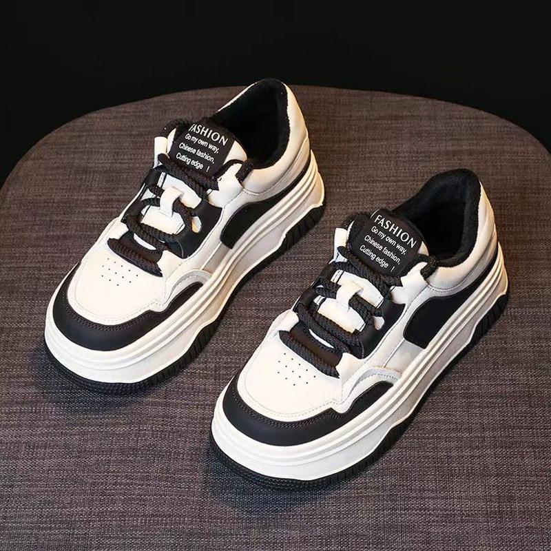 Platform Leather White Shoes Women's New Autumn Fashionable Stylish Height Increasing Leisure Board Shoes Sneaker