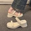 Slippers Women's Summer New One-word Square Head Thick Heel High Heels Fashion Wear Open-toed Sandals