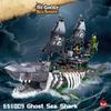 1155PCS MOC Shark Pirate Ship Building Blocks Sea Shark Ghost Ship Model Bricks With Light DIY Creative Assembly Toy Kid Gifts No Box
