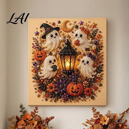 Relaxing Arts And Crafts for Home 2Pcs Halloween Faux Pearl Art Ghost Pumpkin Witch Crow Painting DIY Handmade Gift Craft Enthusiasts Kit