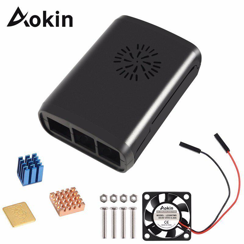 Aokin For Raspberry Pi Protective Case Abs Shell Cover with Mini Cooling Fan and Heat Sink