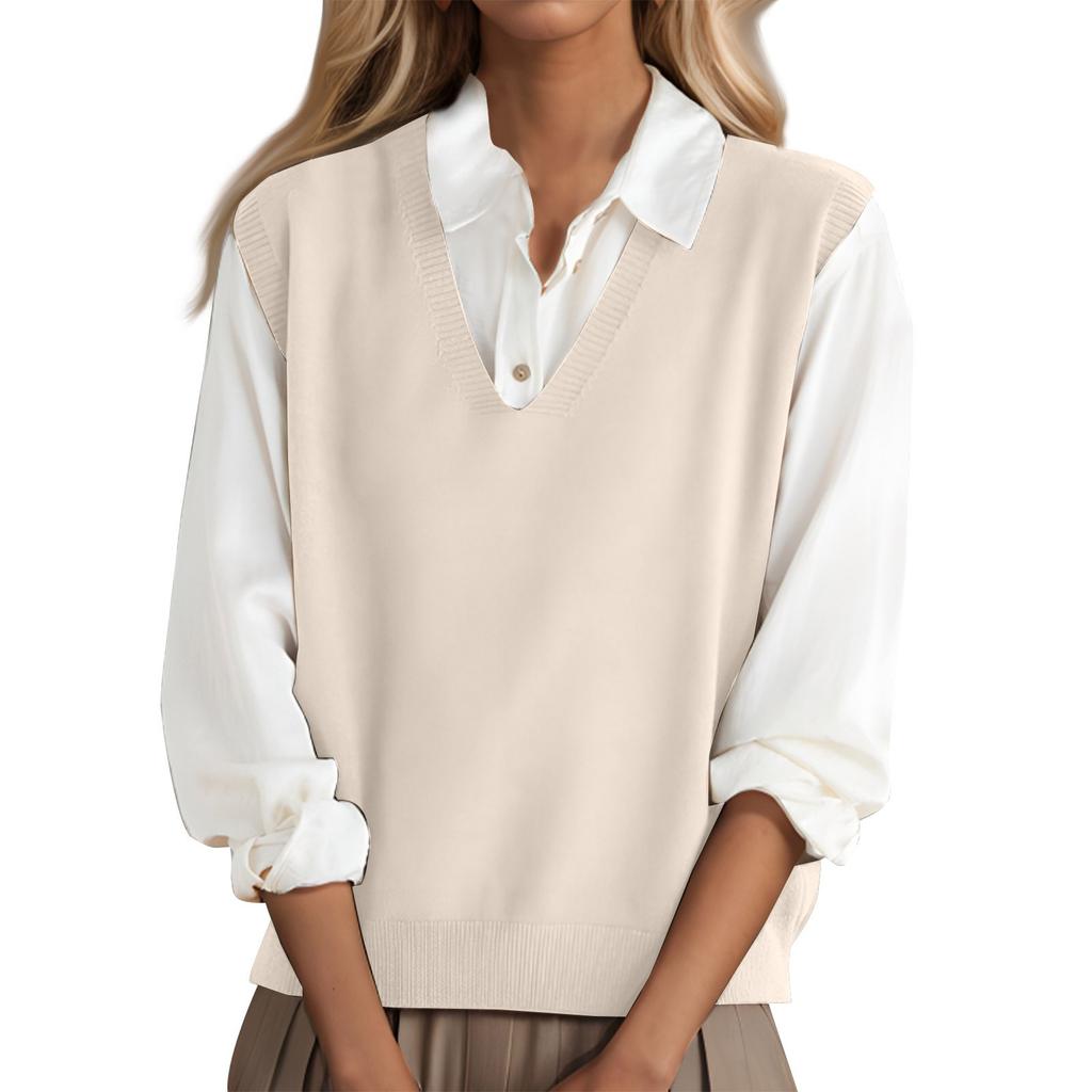 Fashionable Girls V-neck Knitted Vest All-match Waistcoat Temperament Casual Sweater