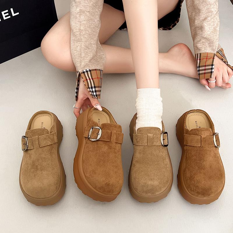 Women Mules Shoes Flats Platform Slippers Suede New Casual Shoes 2025 Trend Winter Slingback Sneakers Woman Flip Flops