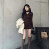 Black sexy V-neck neck dress for women's autumn and winter inner lining with a coat, slim waist and hip short skirt