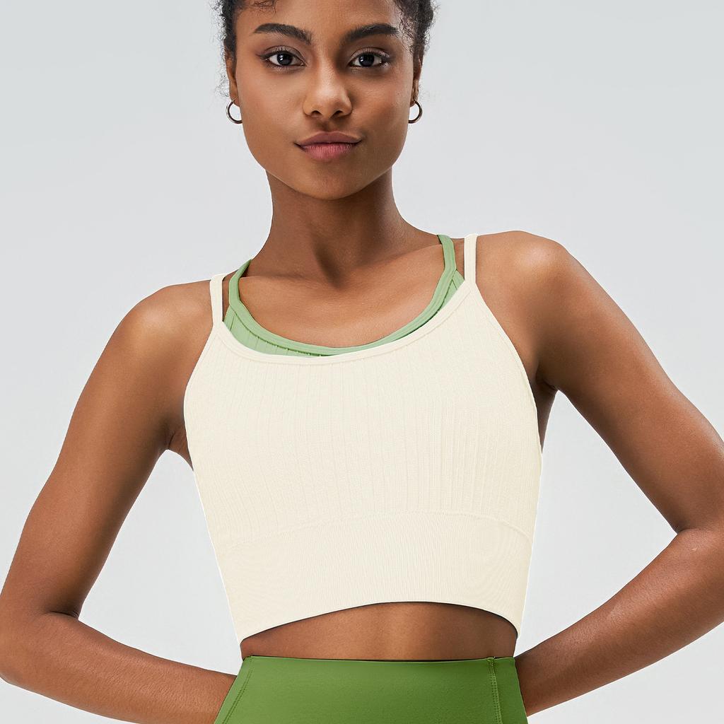 Women's Color Blocked Shockproof Sports Bra One Piece Summer Yoga Running Fitness Cross Back Vest