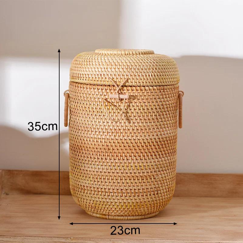 Handwoven Rattan Storage Box with Lid Tea Food Container Kongfu Tea Set Bread Fruit Basket with Lid Puer Tea Bag Organizer