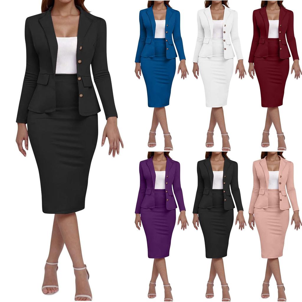 Women's Elegant Casual Outfits For Work Business Costume Pencil Skirt Suit Set