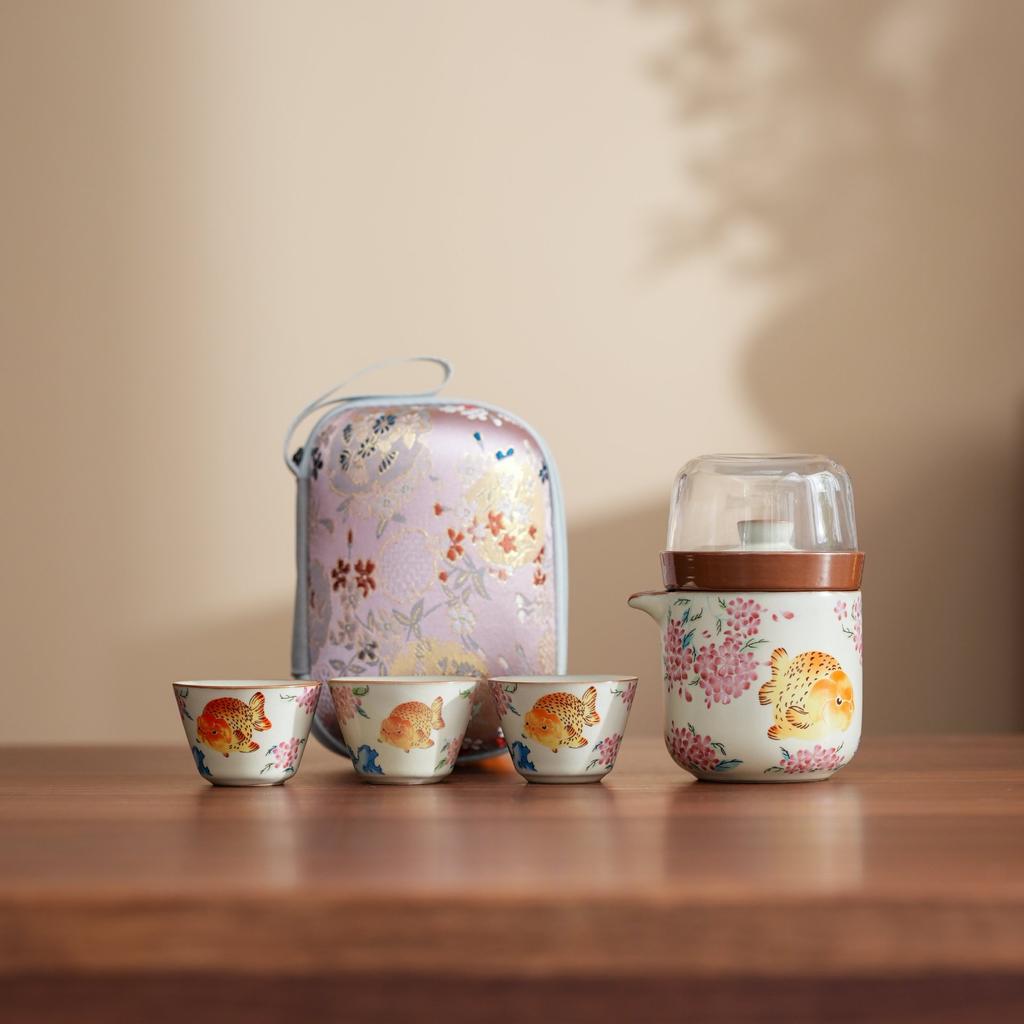 New Ru kiln Dunhuang travel tea set outdoor portable express cup company bank merchandise business gifts