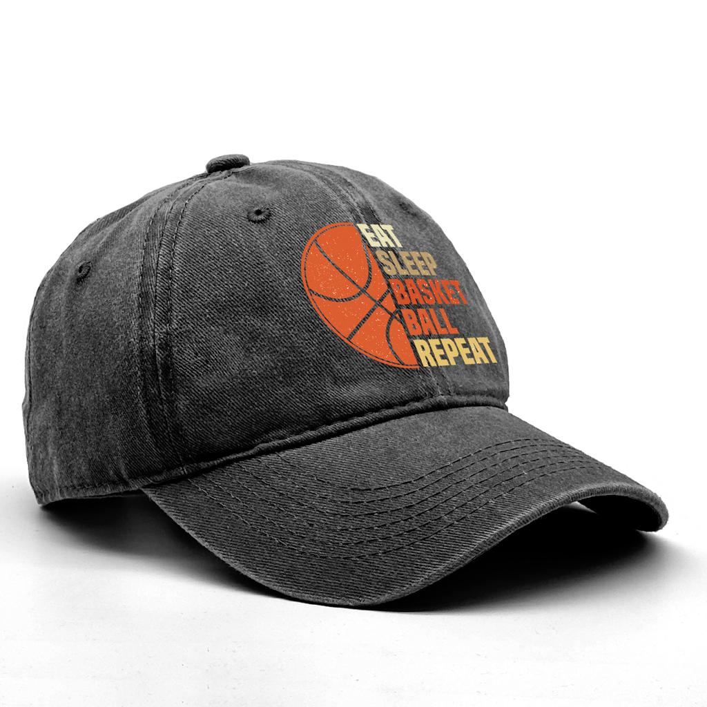 Eat Sleep Basketball Print Adjustable Sun Hat Snapback Cap Washed Retro Curved Brim Snapback Baseball Caps One Size Fits All