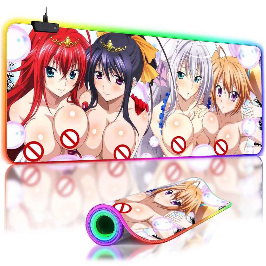 Rias Gremory Хентай Аниме RGB Подсвечивающаяся Коврик для Мыши High School DxD Hero Коврик для Мыши LED Большой Коврик для Мыши Нескользящий Игровой Коврик для Клавиатуры