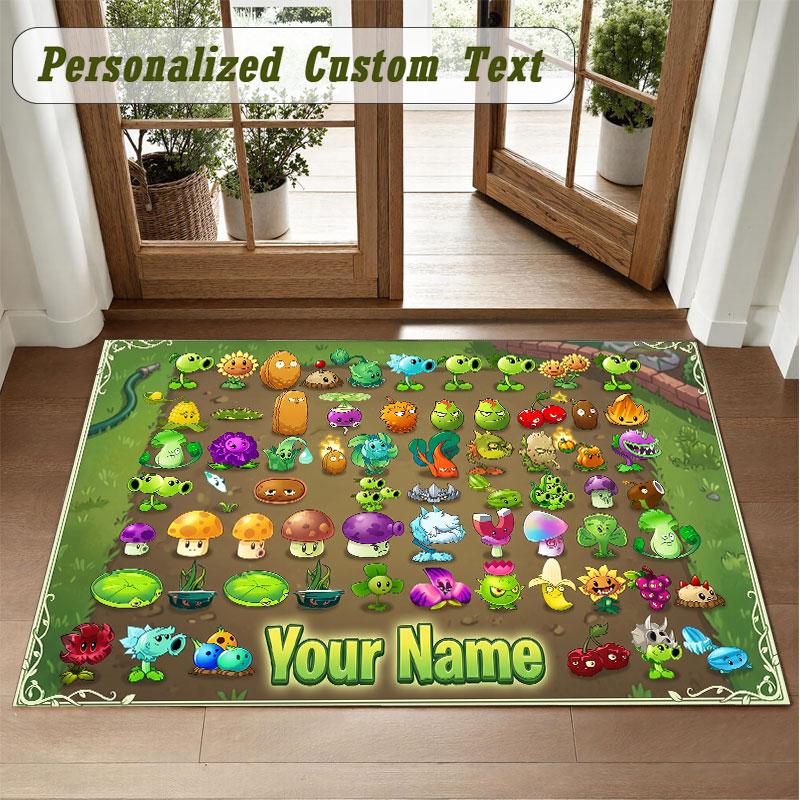 Crystal Velvet Square Rug Custom NamePlants vs. Zombie Pattern Non Slip Home Floor Decor Rug